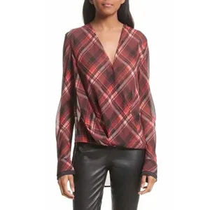 RAG & BONE Silk Victor Plaid Surplice Top Blouse Shirt Drapey High Low‎ Medium thumbnail 8