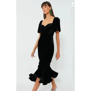 RHODE Sweetheart Velvet Ramona Slim Midi Dress in Jet Black Size 4 New with Tags thumbnail 6