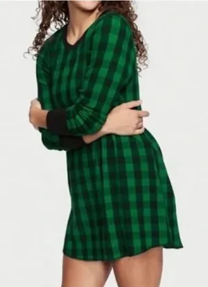Victorias Secret Green Black Gingham Nightgown Size Large thumbnail 1