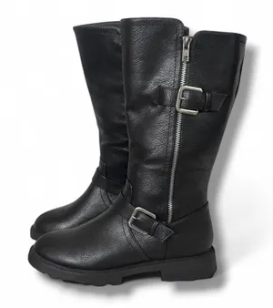 JUSTFAB Breyona Buckled Flat Boot Size 8 Product Description New! Padded insole for extra comfort Material: Faux Leather Heel Height: 1.25" Shaft Height (based on size 8): 10.7" Measurements will vary slightly Imported thumbnail 7