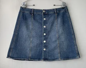 Mossimo Denim Button Up Down Skirt Size 14 Blue Jean Short Mini Stretch Western thumbnail 1