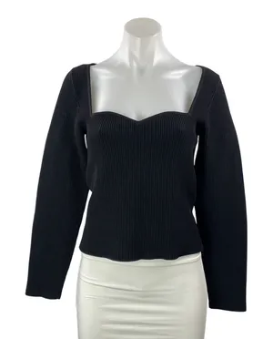 Aritzia Babaton Women's Black Sweetheart Ribbed Knit Pullover Sweater Top Size L thumbnail 1