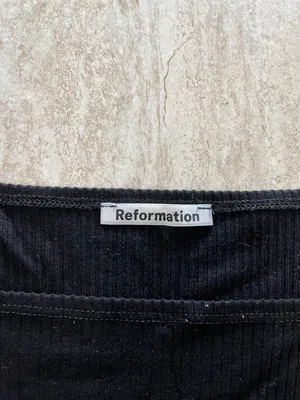 Reformation Puff Sleeve Top Black Square Neck Ribbed Size XS Excellent Condition thumbnail 2