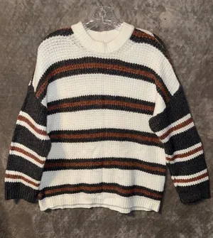 American Eagle Outfitters Crew Neck Waffle Knit Striped Sweater thumbnail 1