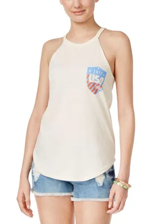 NWT Hybrid Juniors Usa Graphic High-Neck Tank Tap JT2627JRSM689 Beige Brown L thumbnail 1