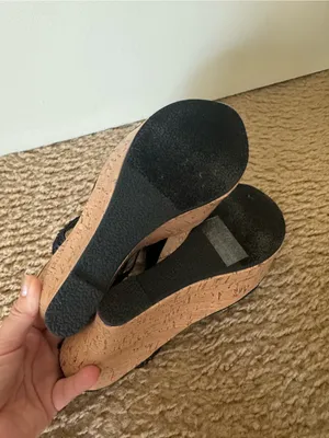 VENUS Black Rhinestone Embellished Cork Platform Wedge Thong Sandals New Size 7 thumbnail 6