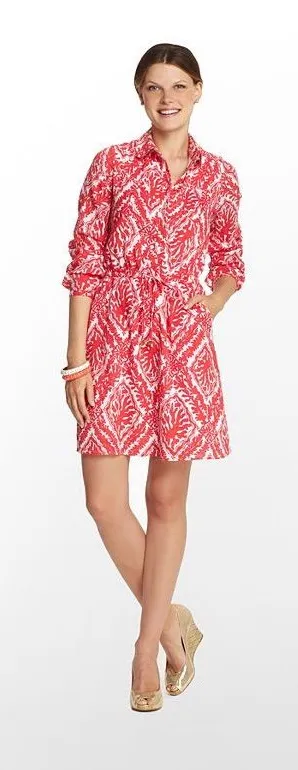 Lilly Pulitzer Coral-Pink Printed Shirt Dress thumbnail 1