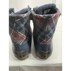 Womans Sperry Duck Boots 7.5 Navy plaid Zip Up Laces thumbnail 5