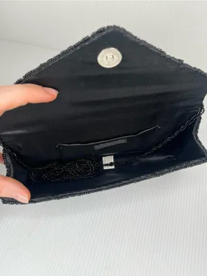 Vintage Y2K Black Beaded Clutch Handbag Purse Formal Geometric Art Deco Glam thumbnail 5