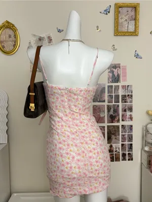 Cotton Candy Pink & Yellow Floral Ruched Spaghetti-Strap Mini Dress thumbnail 4