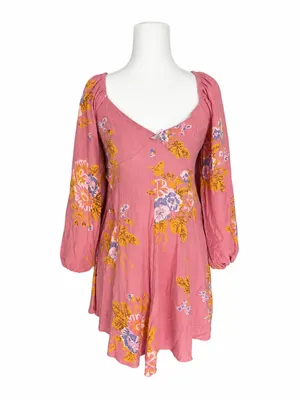 Free People Francesca Mini Dress Dawn Rose Combo Floral Balloon Sleeve XS thumbnail 2