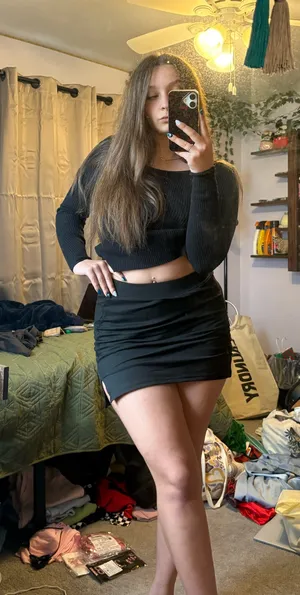 Rouched black mini skirt with slit and shorts thumbnail 1