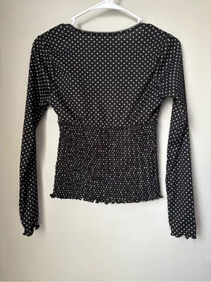 Good Days Project Black White Polka Dot Smocked Mesh Top S thumbnail 2