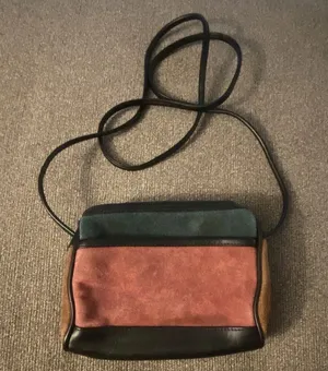 Colorblock Suede Crossbody Bag in Teal, Rust & Brown thumbnail 1