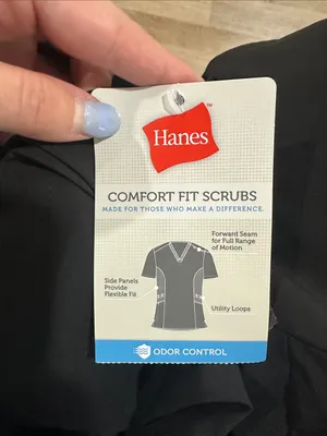 Hanes Black V-Neck Medical Scrub Top thumbnail 3