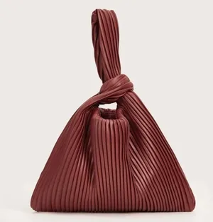 Burgundy red Classy slouchy one strap knot clutch pleated tote shoulder hand bag purse thumbnail 1