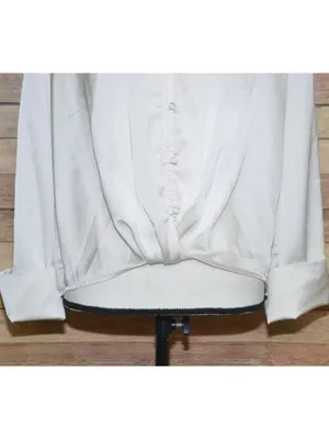 Sanctuary Ivory Button Front Collared Silky Blouse Top Size L V-Neck Career thumbnail 3