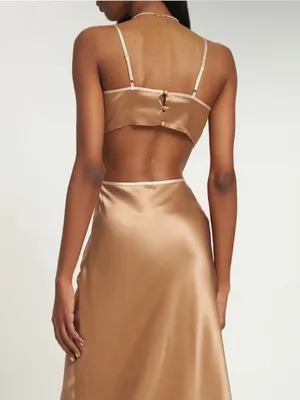 Reformation Mini Dress in Poppies Silk in Croissant Light Brown ****ALTERED***** thumbnail 4