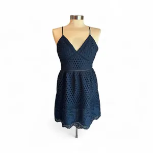 Abercrombie and Fitch Navy Blue Eyelet Criss Cross Back Mini Dress Size Small thumbnail 3