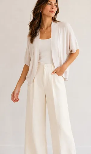 Ann Taylor Cream Cropped Cardigan Sweater Womens S Shrug Y2K Style Open Front thumbnail 1