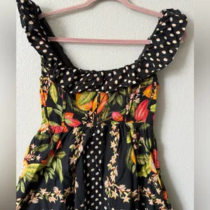 Farm Rio Tropical Floral Polka Dot Mini Dress S | Ruffle Strap Summer Vacation thumbnail 6