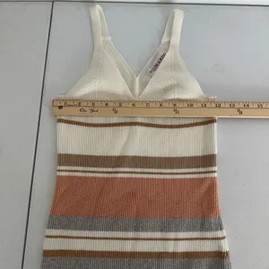 Striped Ribbed Knit Midi Dress‎ Spaghetti Strap V Neck Bodycon Womens Small thumbnail 8