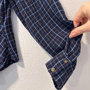 Pilcro Anthropologie Womens-S Blouse Blue Plaid‎ Ruched Button Front Flannel thumbnail 10