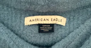American Eagle Blue Off The Shoulder Long Sleeve Cropped Fuzzy Soft Sweater thumbnail 5