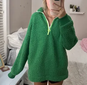 Aerie Oversized Green Sherpa Pullover thumbnail 1