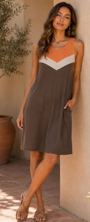 Spring + Mercer Womens L Pima Cotton Colorblock Chevron Sleeveless Sweater Dress thumbnail 1