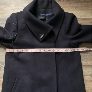 Zara Black Wool Blend Trench Coat with Studded Sleeves M thumbnail 6