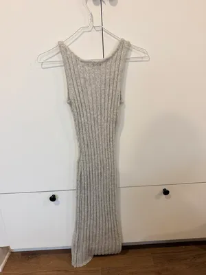 Grey Knit Midi Dress Gray Size M thumbnail 2