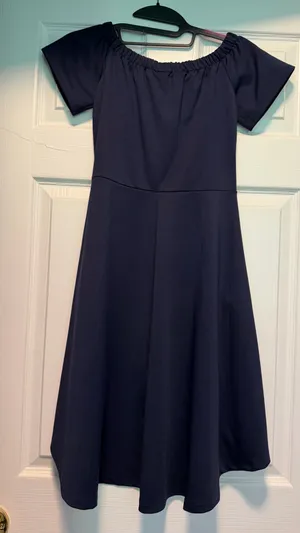 Navy Off-Shoulder High-Low Dress Small with side zipper, high quality/heavy thumbnail 3