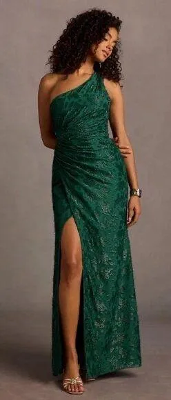 NWT Azazie Georgina Emerald One-Shoulder Maxi Dress Size 10 thumbnail 1