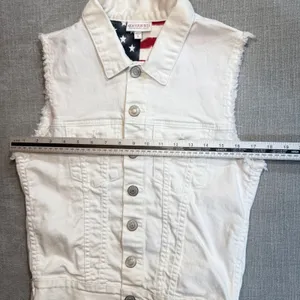 Shyanne‎ White Denim Vest Small Distressed American Flag Patriotic Western thumbnail 3