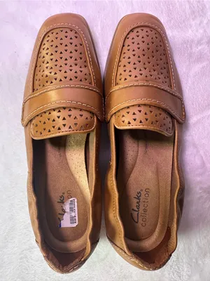 Clarks Women's Perforated Leather Penny Loafers in Tan thumbnail 8