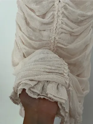 Miou muse ruched ruffle halter neck mini dress off white cream textured coquette thumbnail 5