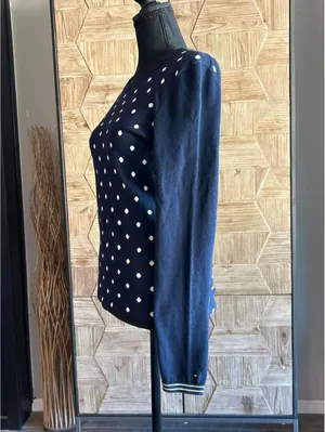 Tommy Hilfiger Womens Sweater Small Petite Navy Blue Polka Dot Crewneck thumbnail 3