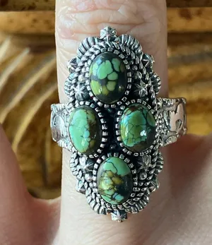 Real Turquoise Sterling Silver Kokopelli Ring Size 7 Green thumbnail 1