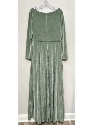 IEENA for Mac Duggal Faux Wrap Gown Maxi Dress Sz 12 Jade Green Metallic stretch thumbnail 4
