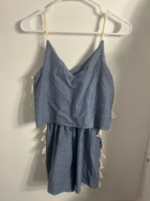 Blue Romper with White Lace Side Trim thumbnail 2