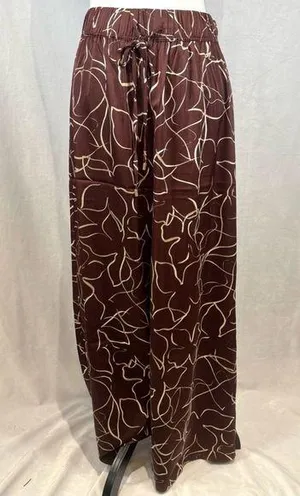 Adrianna Papell copper mocha & white abstract satin wide leg pants medium NWT thumbnail 1