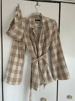Boohoo Cream tan plaid suit set thumbnail 7