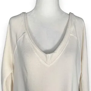 Free People No Frills Pullover Top Cream Lace Insert Vneck Sweatshirt‎ Small thumbnail 5