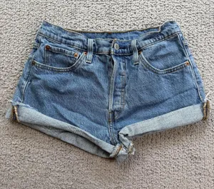 Levis 501 Womens Denim Cut Off Jean Shorts 28W Light Wash Raw Hem High Rise Fest thumbnail 1