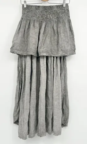 Muche et Muchette Womens 100% Linen Lace Lagenlook Tiered Boho Maxi Skirt OS thumbnail 1