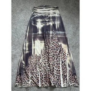 Vintage 90s Medium Leopard Print Maxi Skirt / Midi Dress Made in USA Tan Beige thumbnail 3