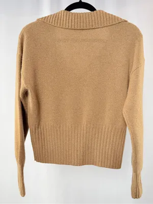 Reformation Cashmere V Neck Polo Sweater in Camel Size Small thumbnail 7