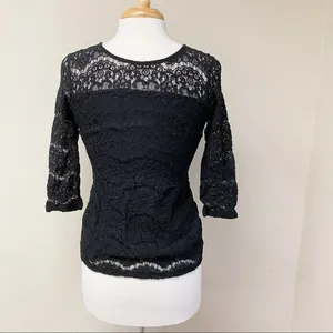H&M Sheer Lace 3/4 Sleeve Top Black S thumbnail 31