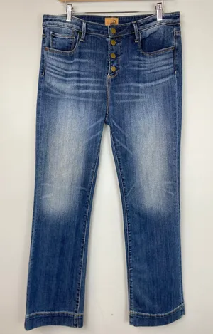 DRIFTWOOD Kelly Classic Bootcut Button Fly Medium Wash Faded Denim Jeans Size 32 thumbnail 1